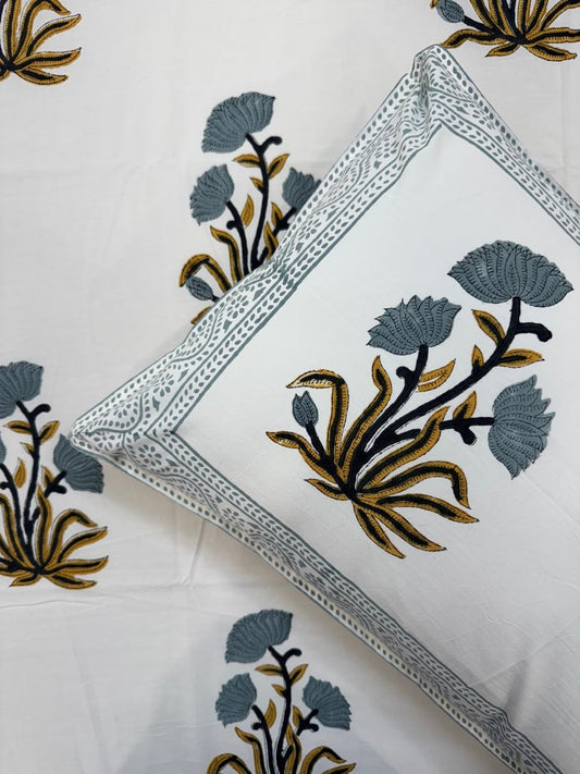 Percale Cotton Gray Boota King Double Bedsheet