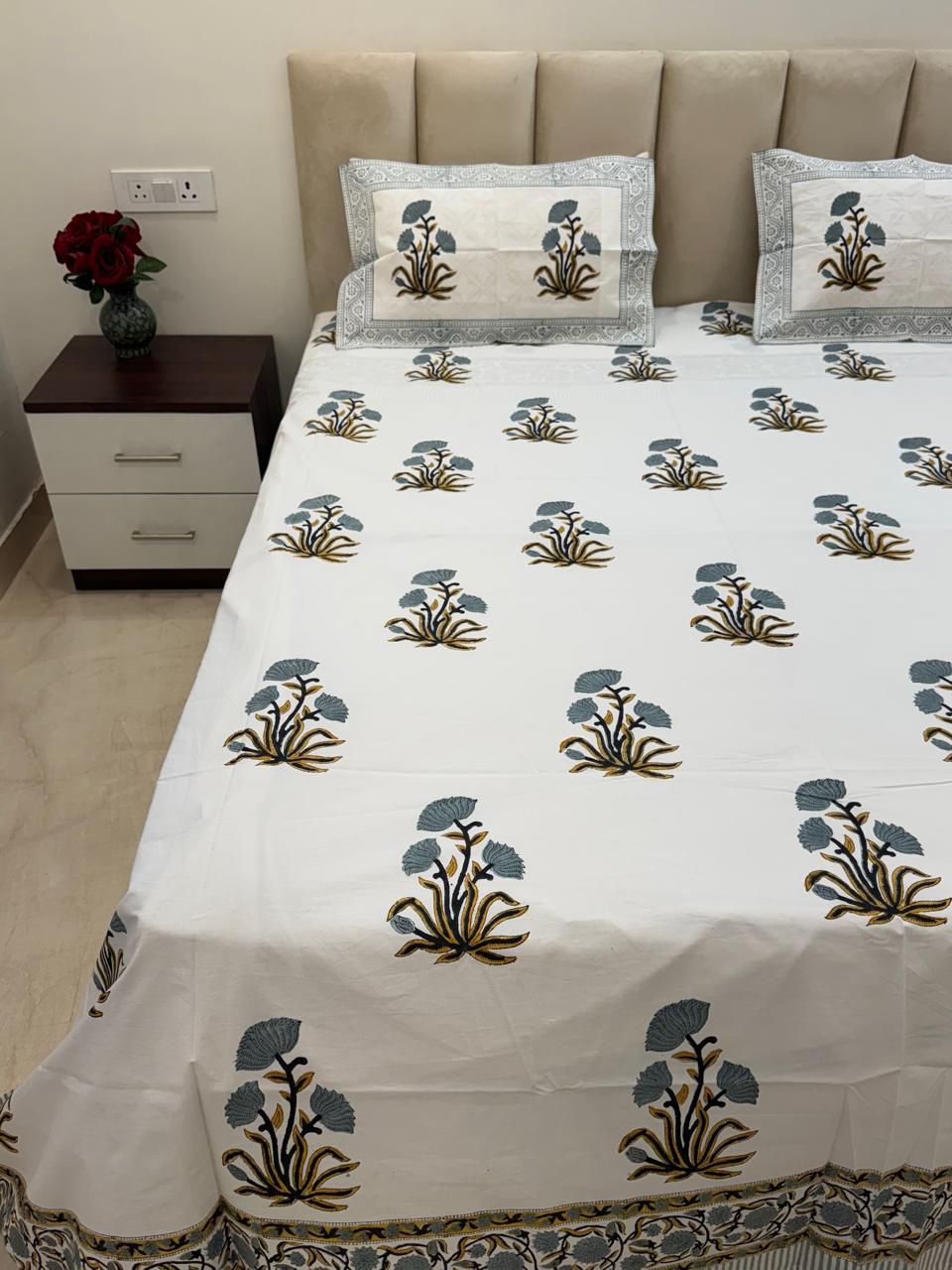 Percale Cotton Gray Boota King Double Bedsheet