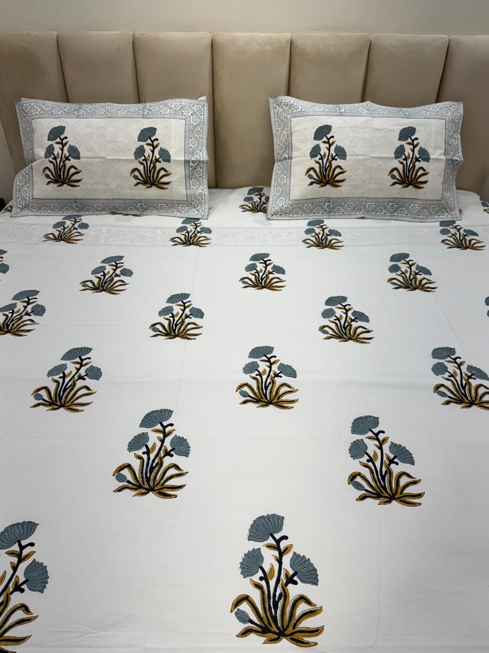 Percale Cotton Gray Boota King Double Bedsheet