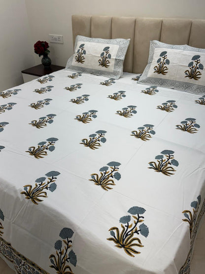 Percale Cotton Gray Boota King Double Bedsheet