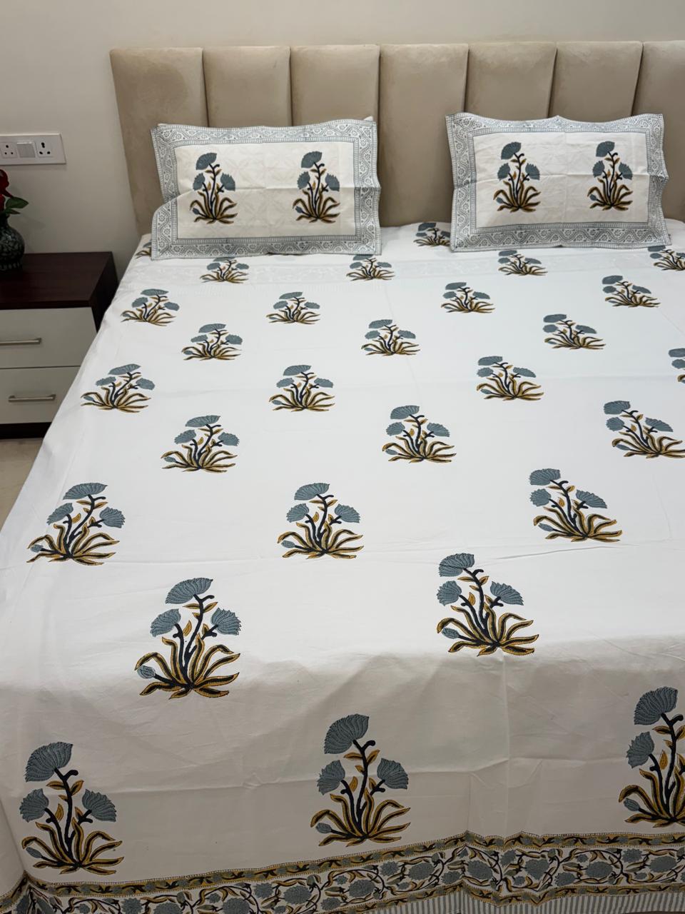 Percale Cotton Gray Boota King Double Bedsheet