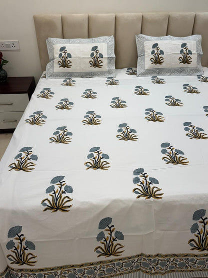 Percale Cotton Gray Boota King Double Bedsheet
