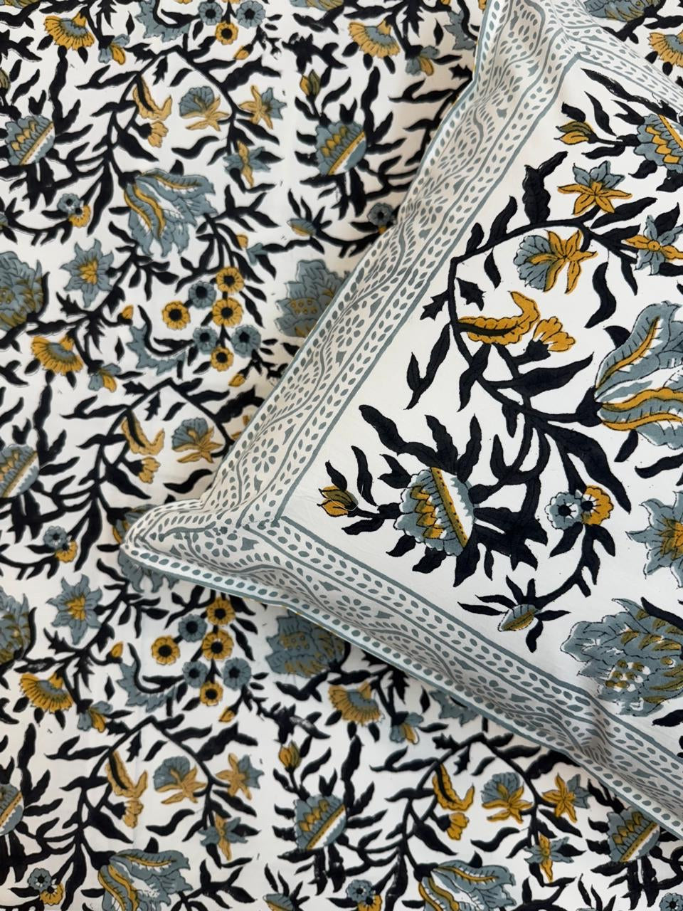 Percale Cotton Gray Mustard King Double Bedsheet