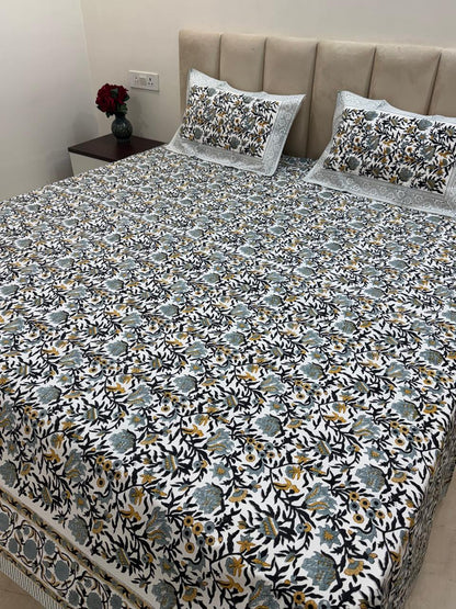 Percale Cotton Gray Mustard King Double Bedsheet