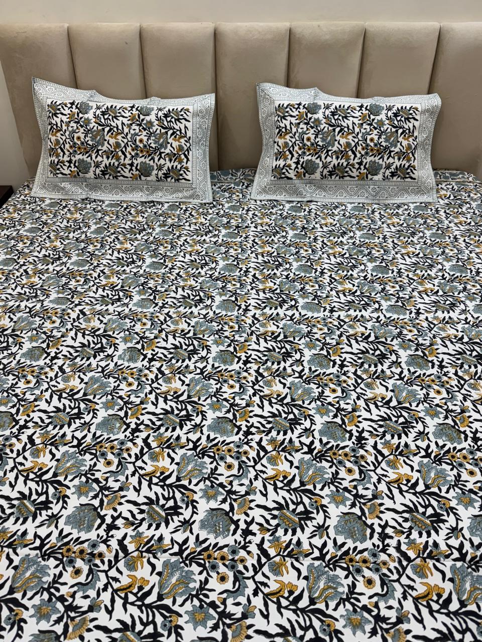 Percale Cotton Gray Mustard King Double Bedsheet