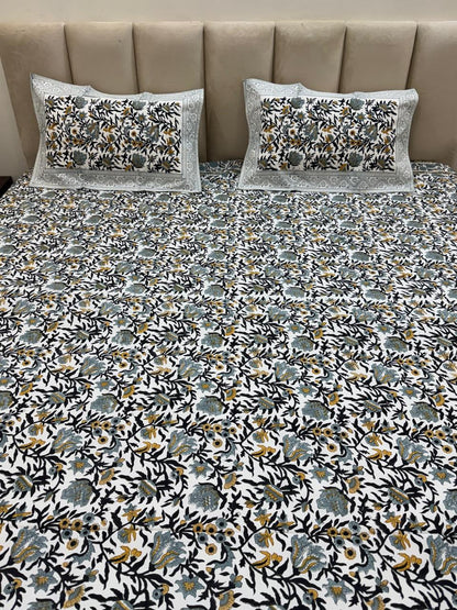 Percale Cotton Gray Mustard King Double Bedsheet