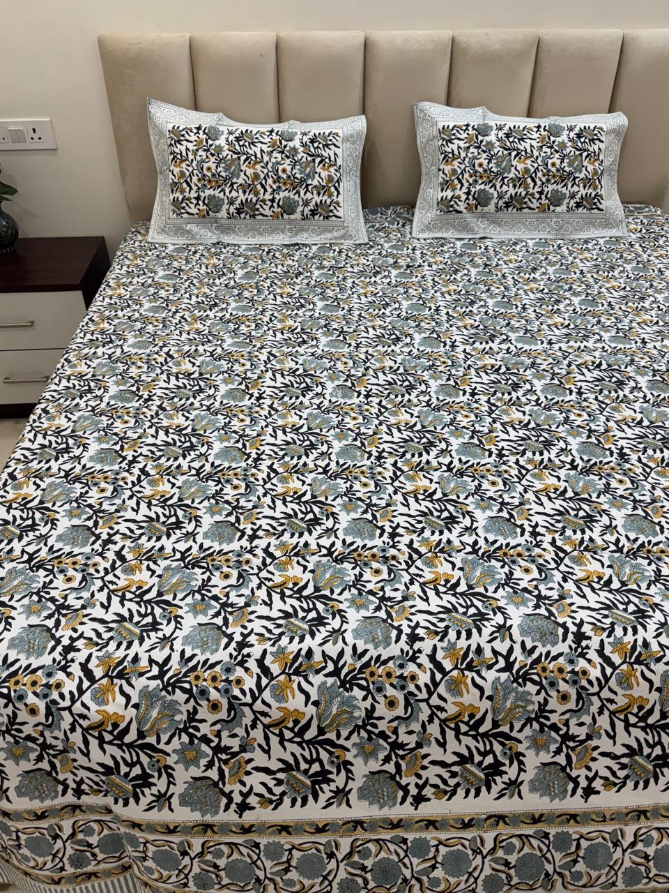 Percale Cotton Gray Mustard King Double Bedsheet