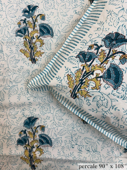 Blue Blooms Percale Double Bedsheet