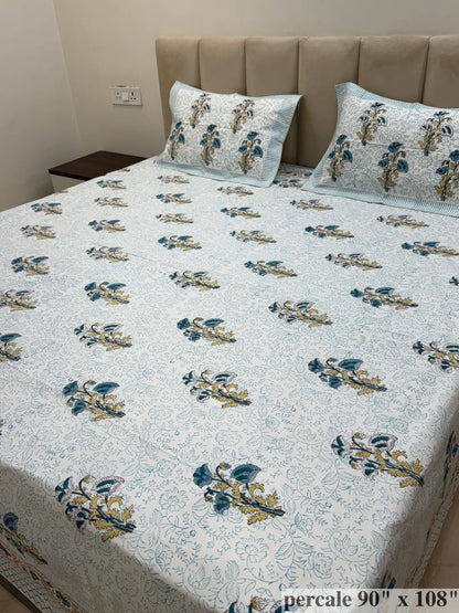 Blue Blooms Percale Double Bedsheet