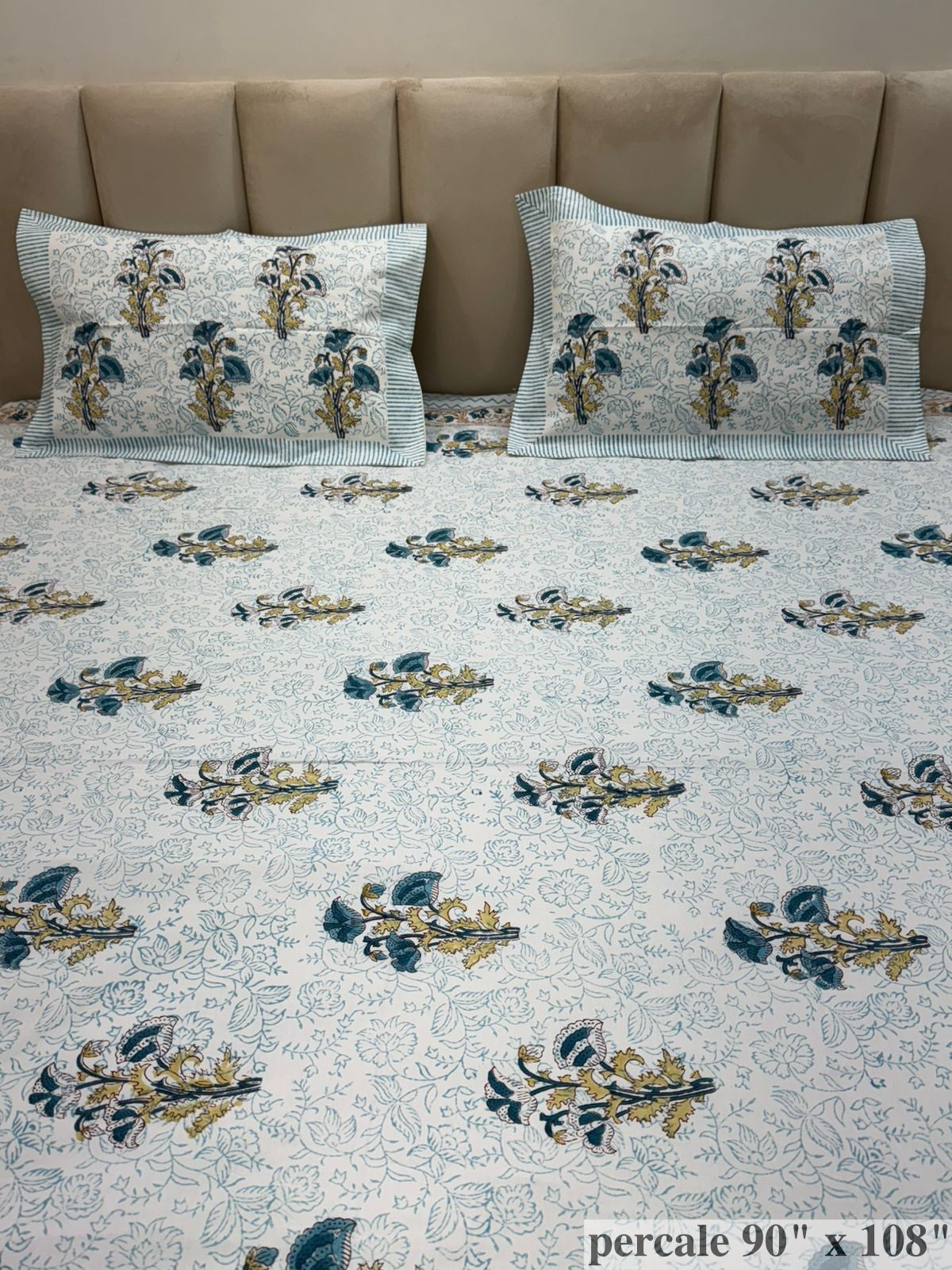 Blue Blooms Percale Double Bedsheet