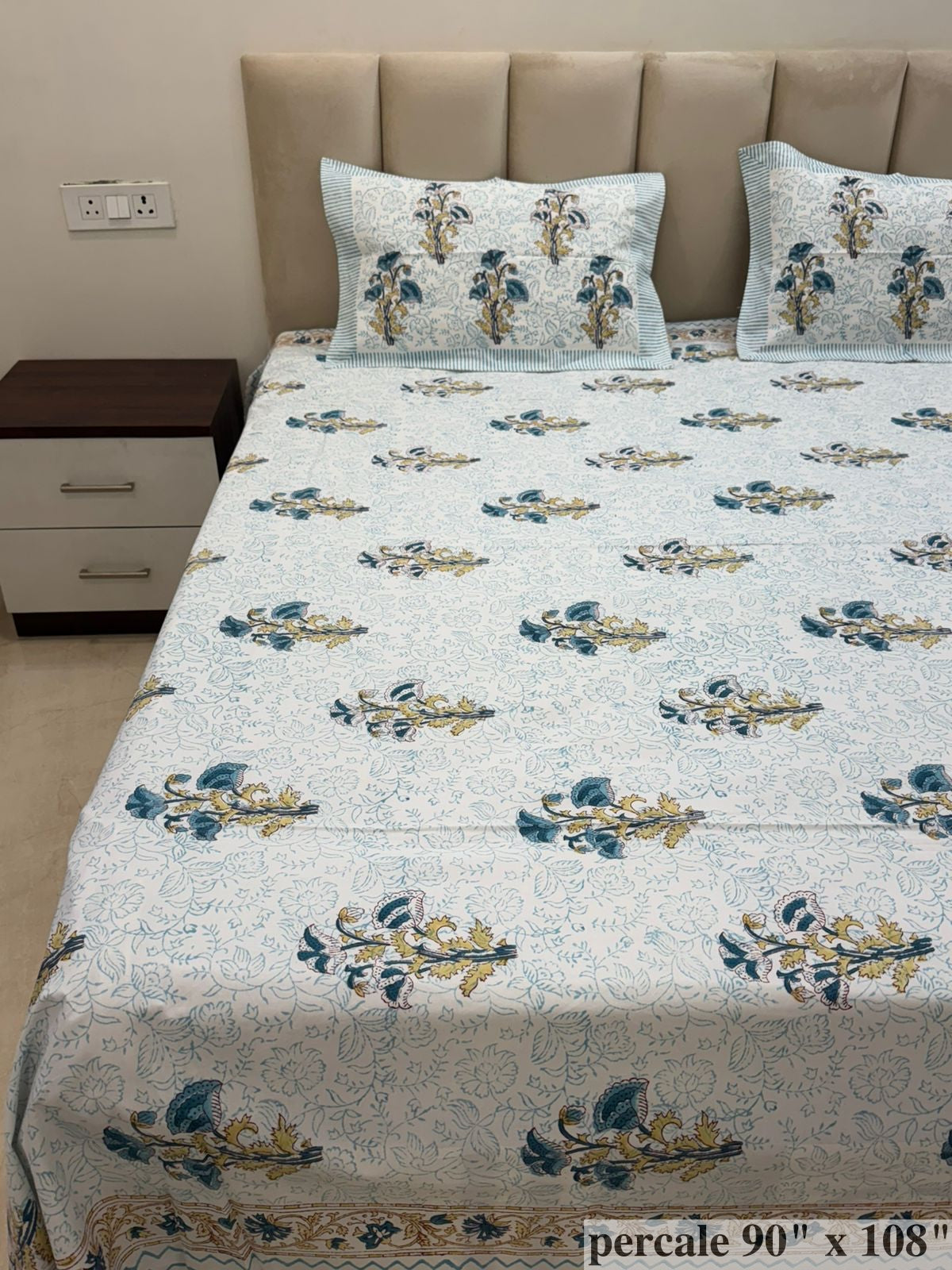 Blue Blooms Percale Double Bedsheet