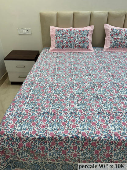 Blush Petals Percale Double Bedsheet