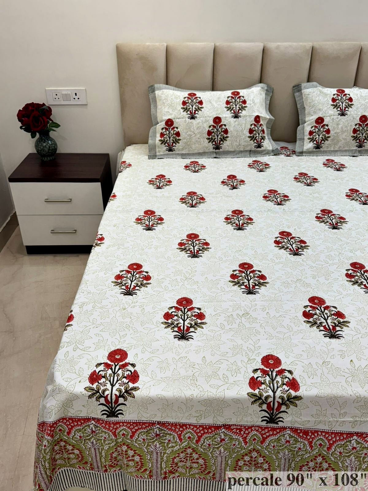 Orange Pushp Boota Percale Double Bedsheet