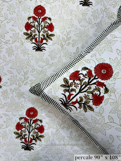 Orange Pushp Boota Percale Double Bedsheet