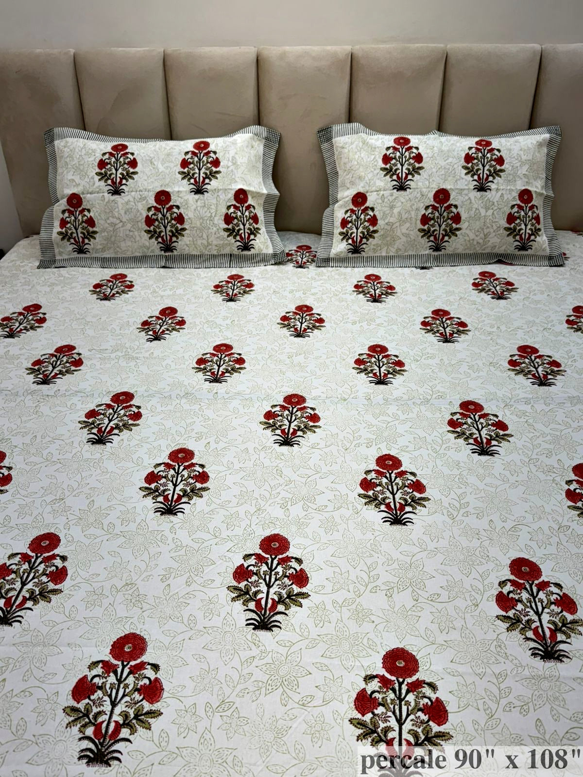 Orange Pushp Boota Percale Double Bedsheet