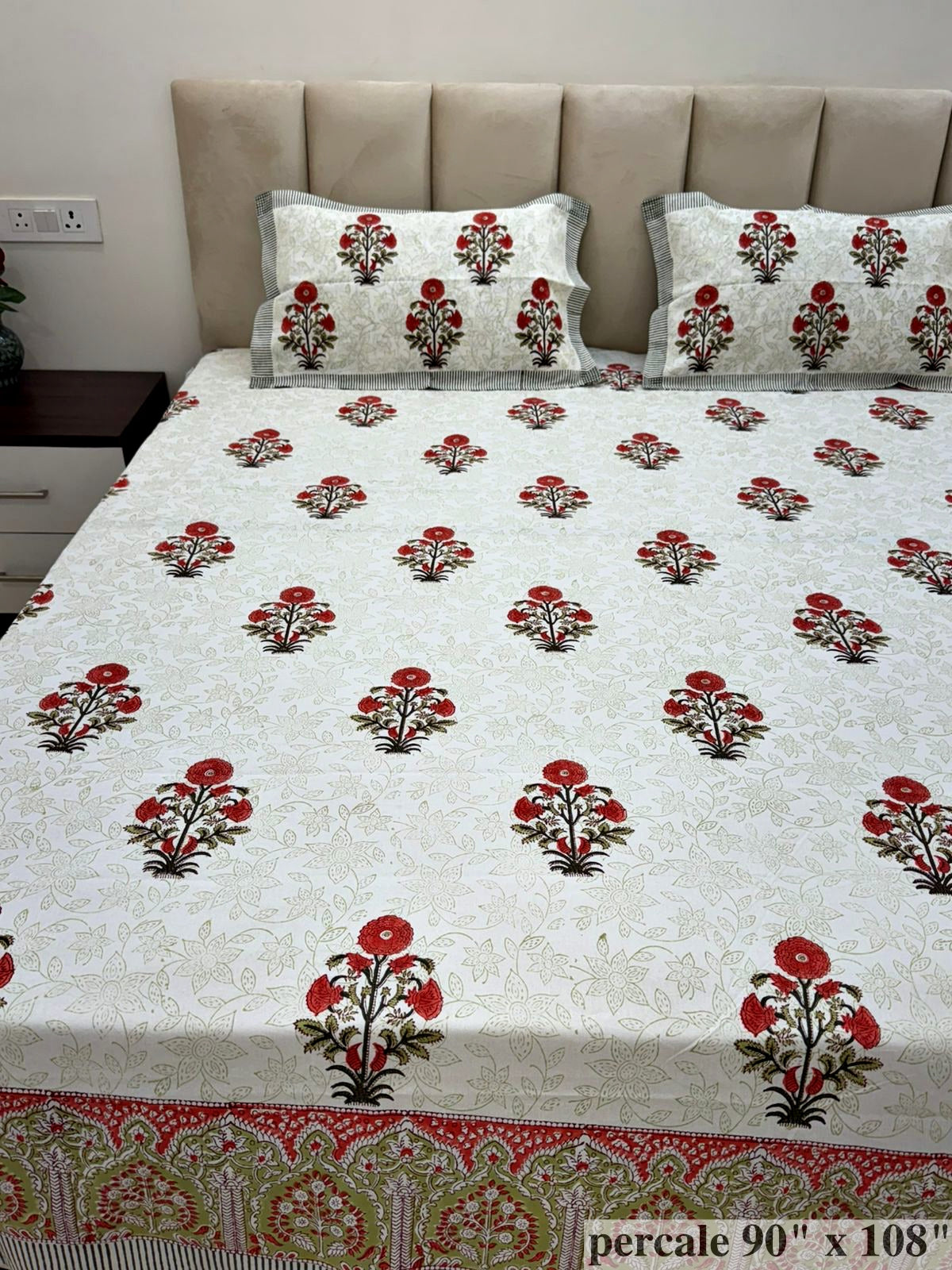 Orange Pushp Boota Percale Double Bedsheet