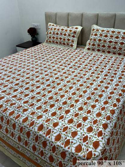 Rust Tulips Percale Double Bedsheet