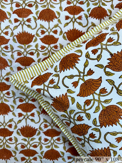 Rust Tulips Percale Double Bedsheet