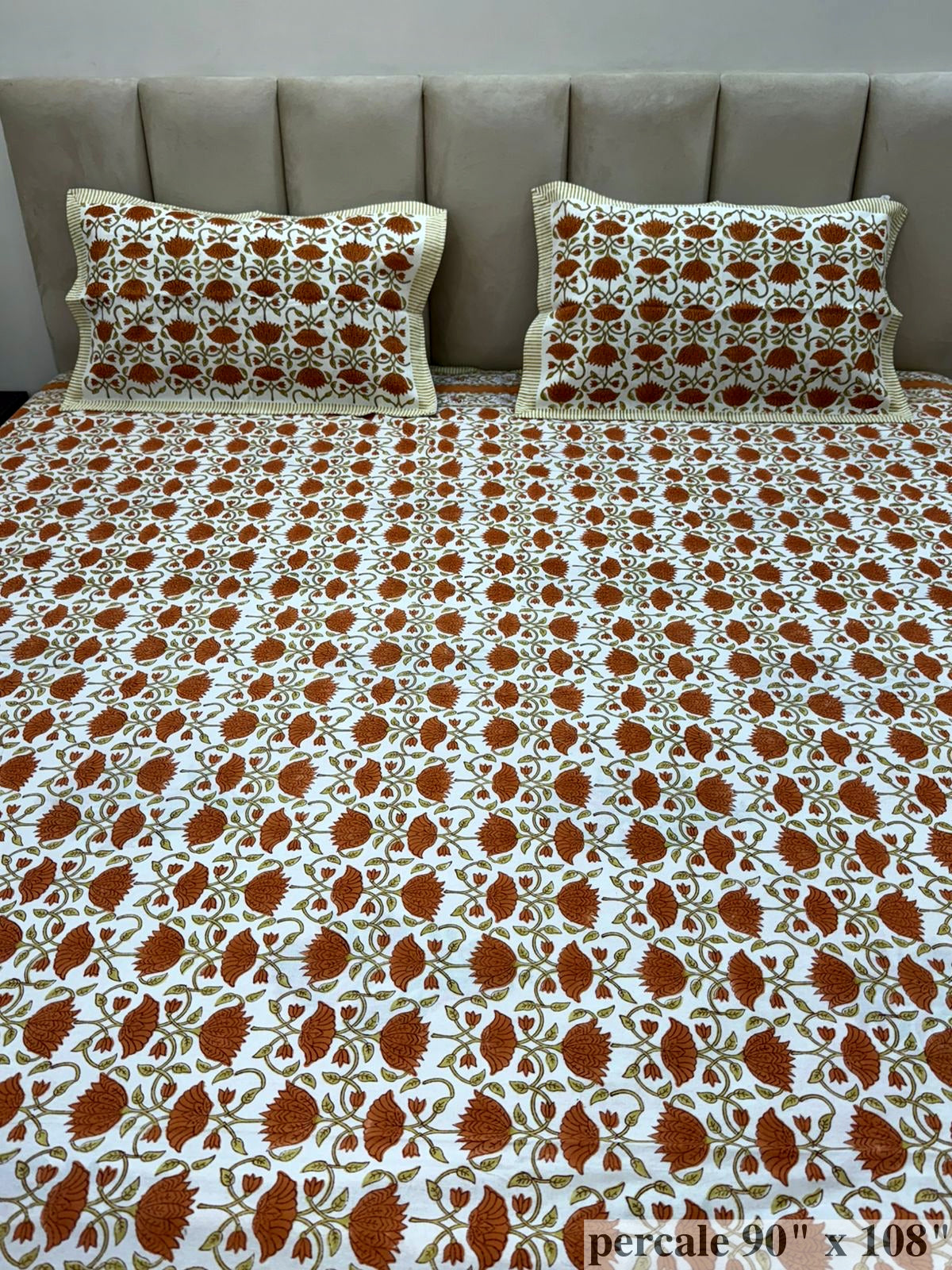 Rust Tulips Percale Double Bedsheet