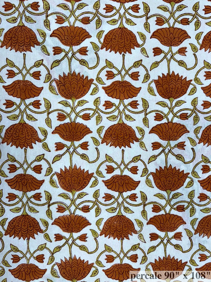 Rust Tulips Percale Double Bedsheet