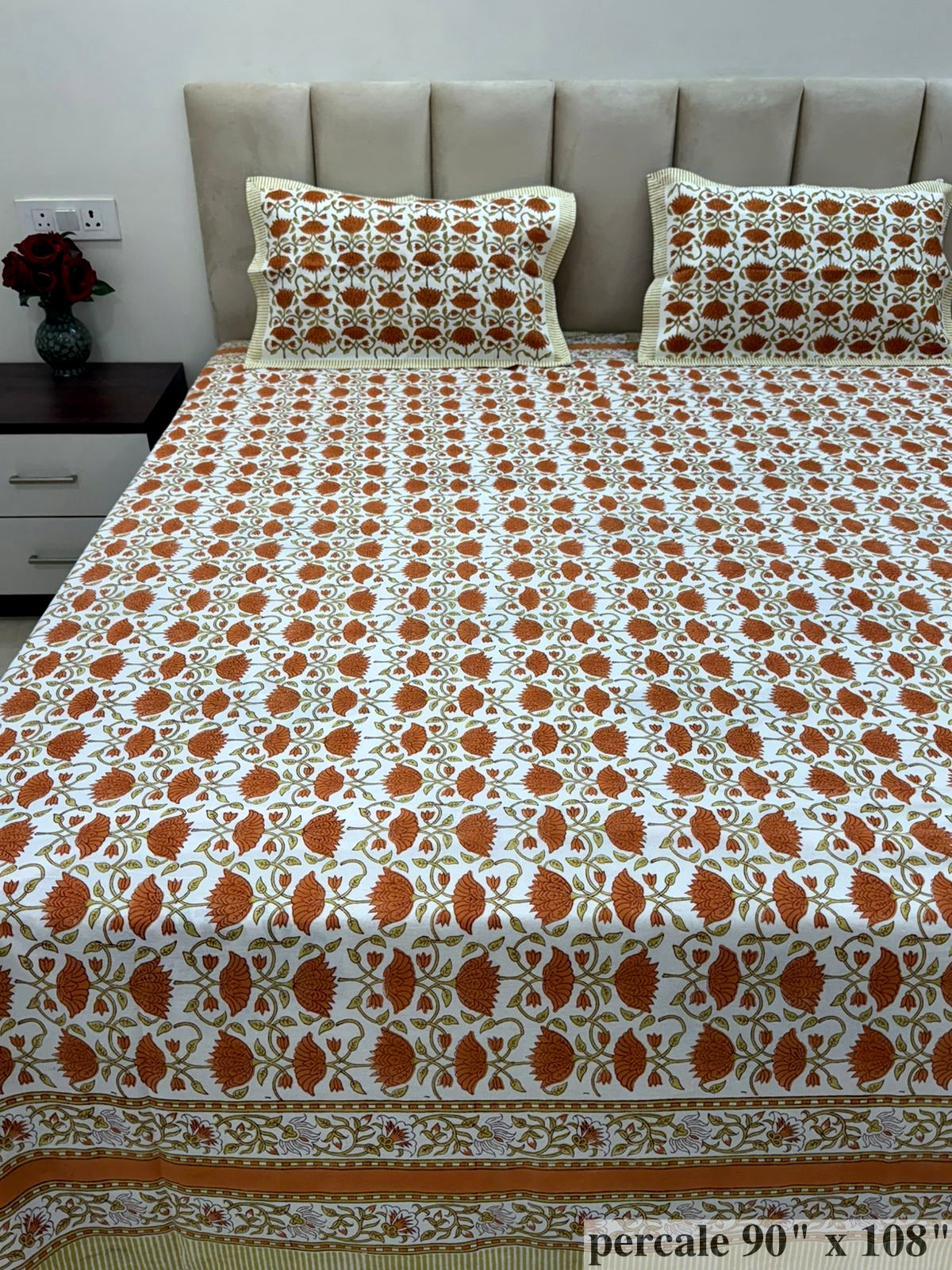 Rust Tulips Percale Double Bedsheet