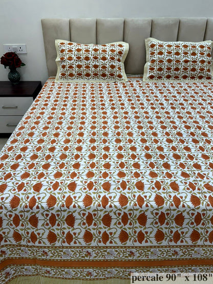 Rust Tulips Percale Double Bedsheet