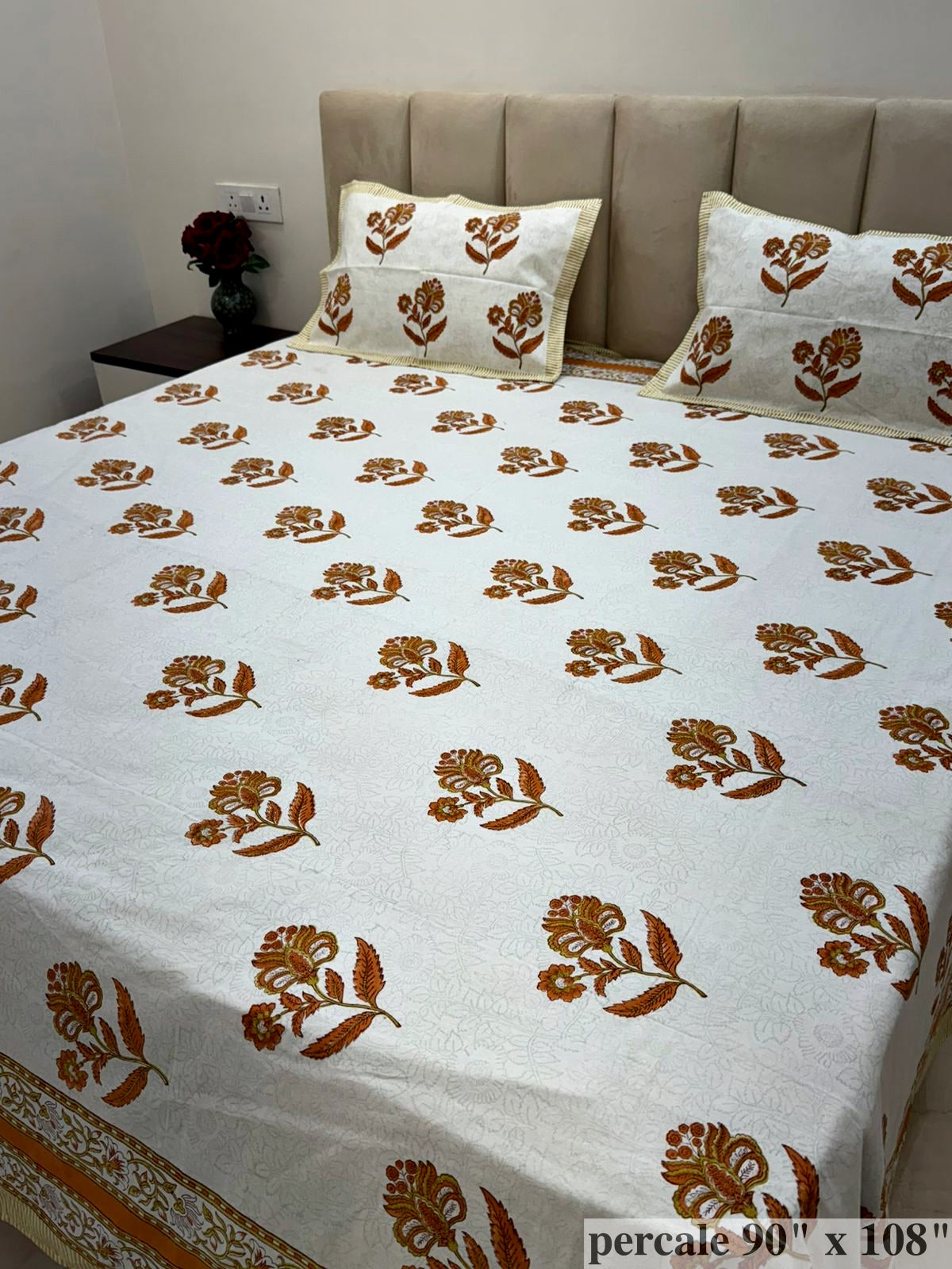 Rust Boota Percale Double Bedsheet