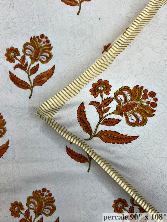 Rust Boota Percale Double Bedsheet