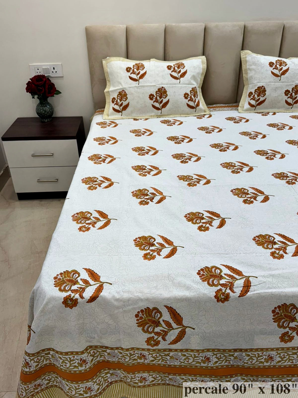 Rust Boota Percale Double Bedsheet