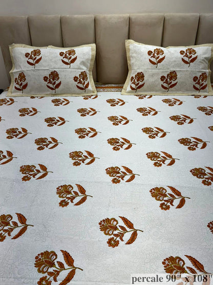 Rust Boota Percale Double Bedsheet