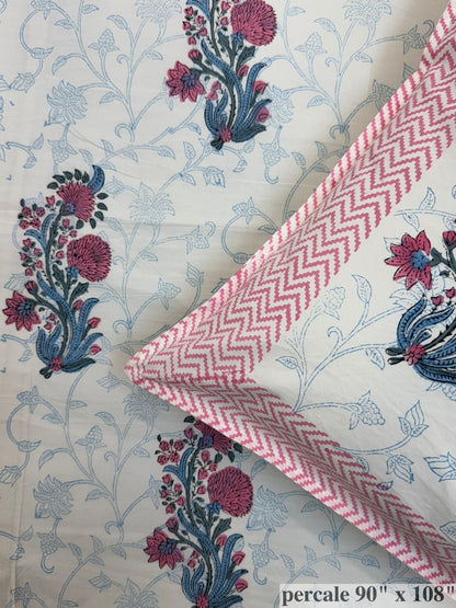 Blush Flora Percale Double Bedsheet