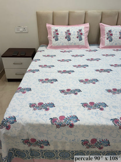 Blush Flora Percale Double Bedsheet