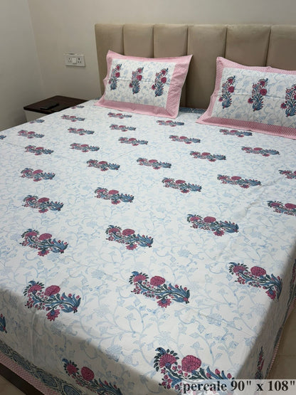 Blush Flora Percale Double Bedsheet