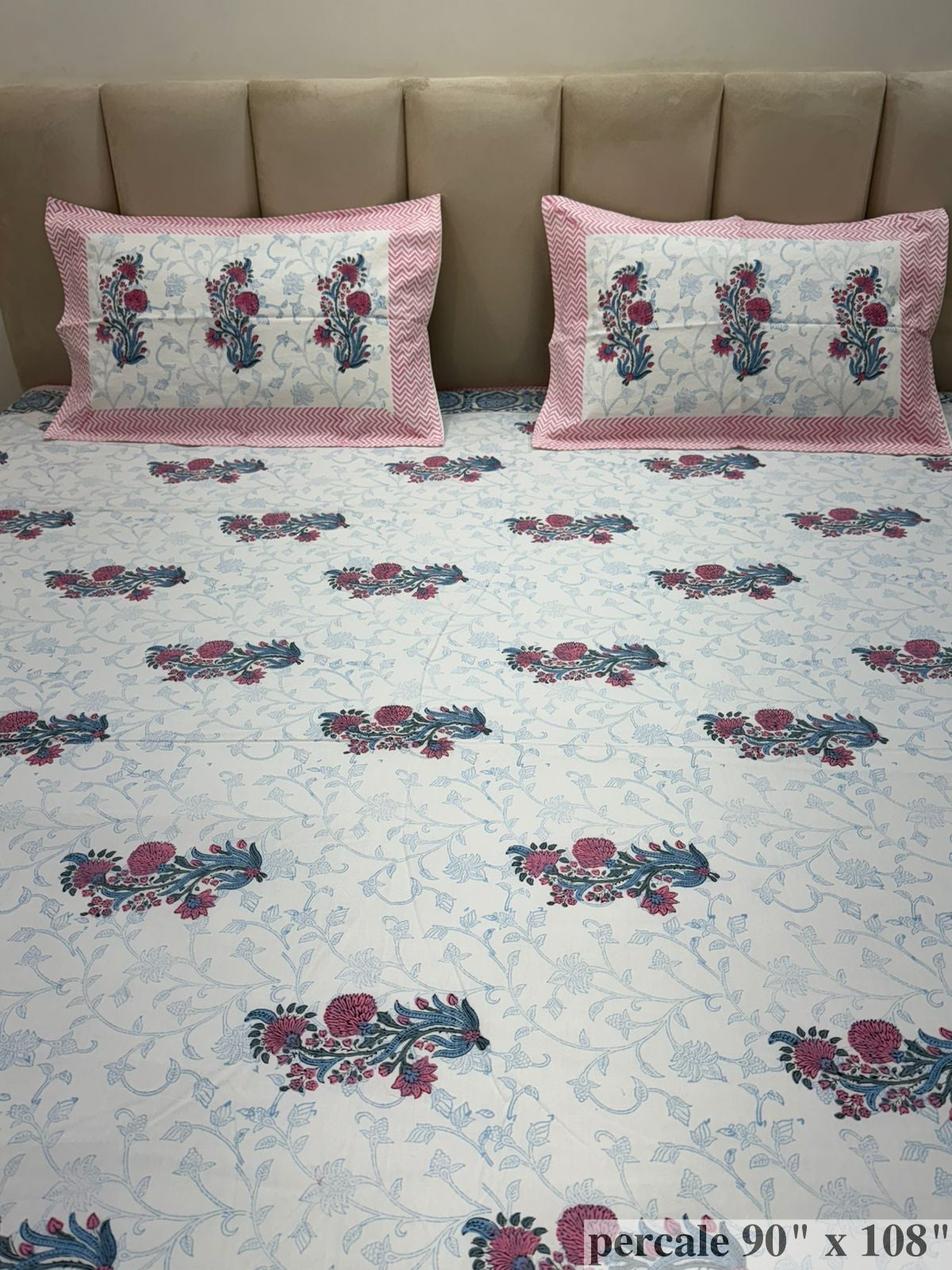 Blush Flora Percale Double Bedsheet