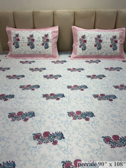 Blush Flora Percale Double Bedsheet