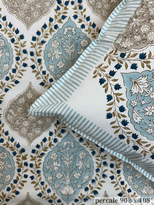Azure Leaf Cascade Percale Double Bedsheet