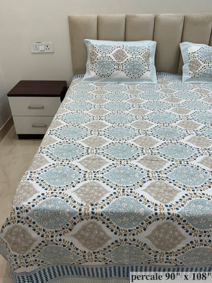 Azure Leaf Cascade Percale Double Bedsheet
