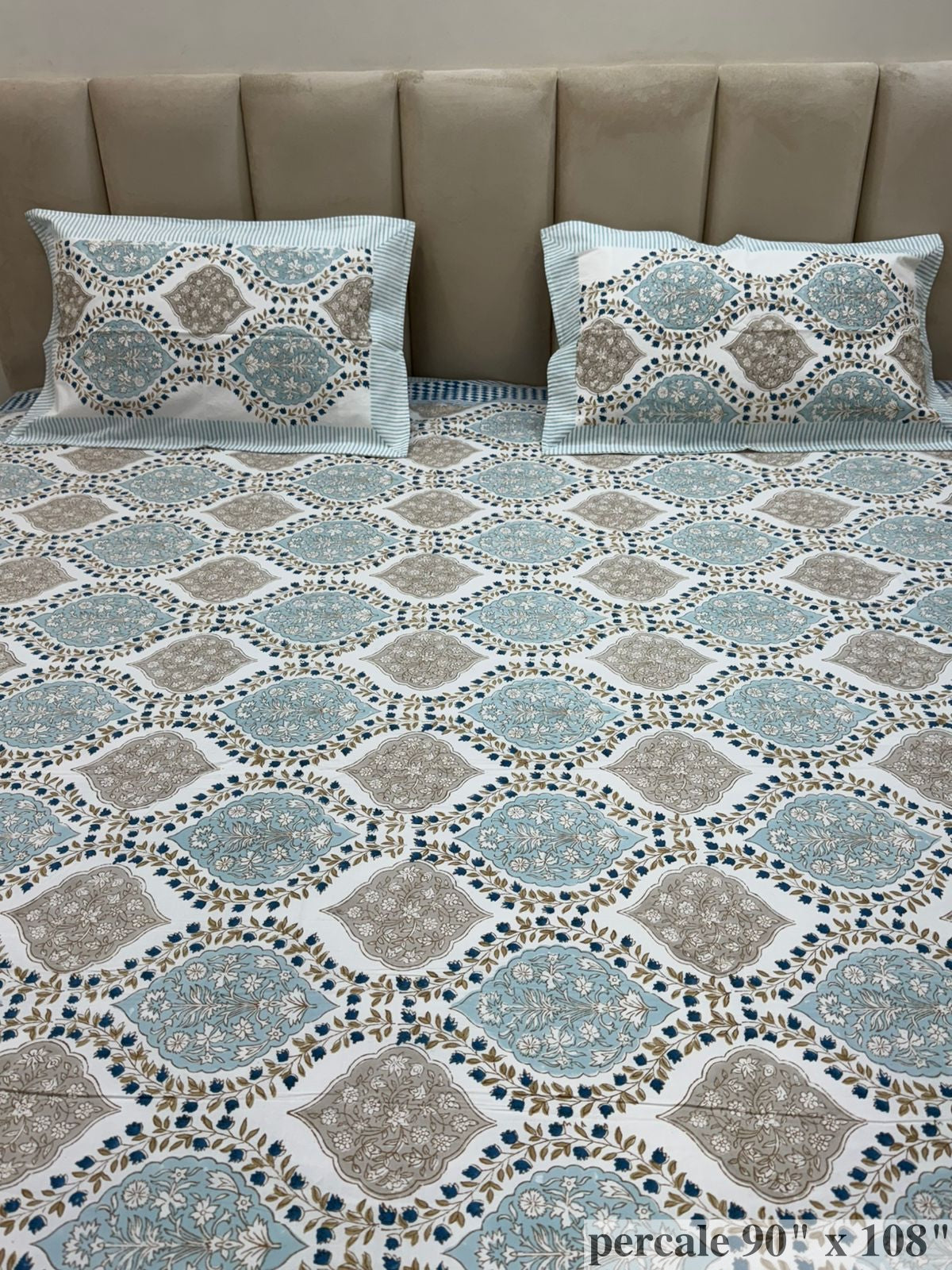 Azure Leaf Cascade Percale Double Bedsheet