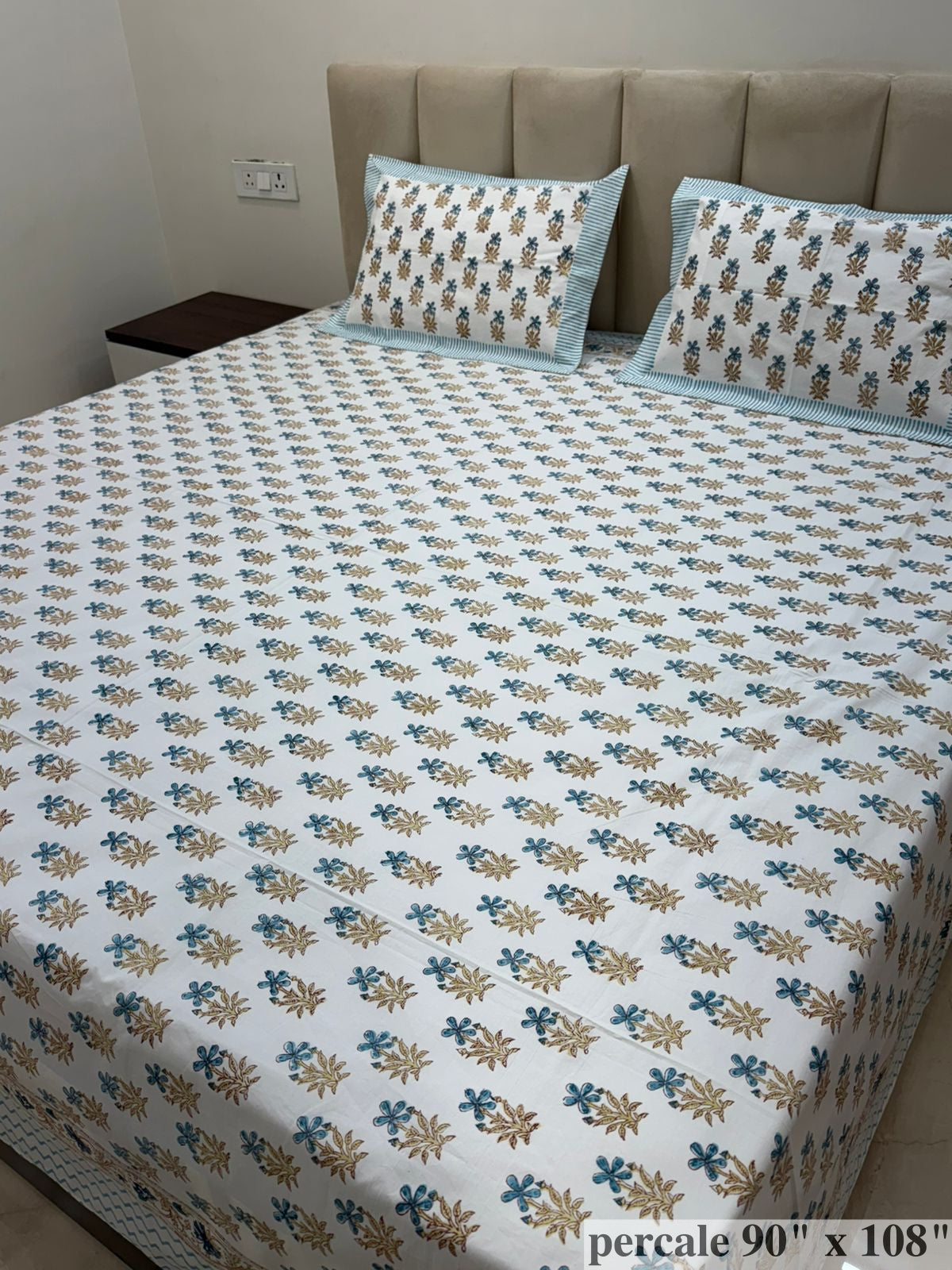 Blue Botanical Buds Percale Double Bedsheet