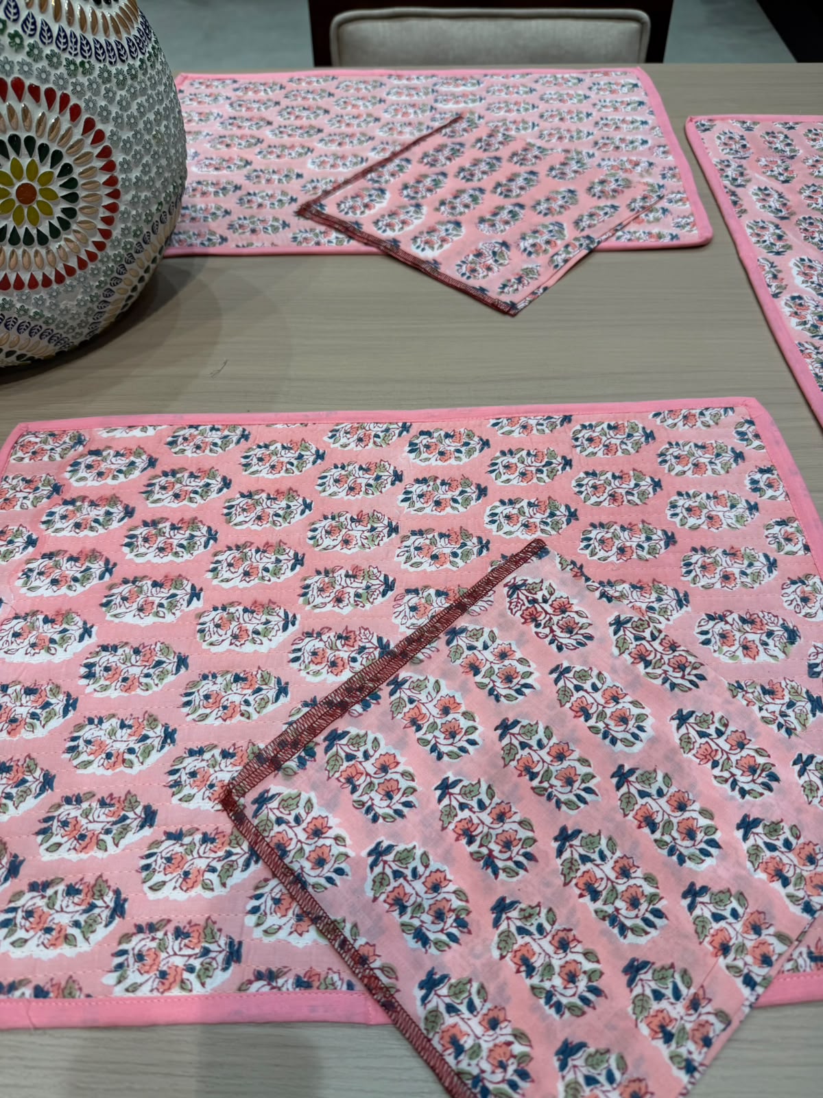 Cotton Quilted Dining Mat Set with Napkins