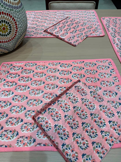 Cotton Quilted Dining Mat Set with Napkins