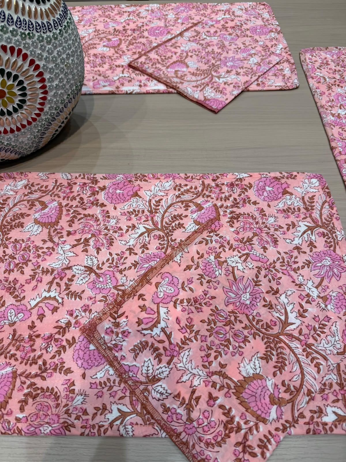 Cotton Quilted Dining Mat Set with Napkins