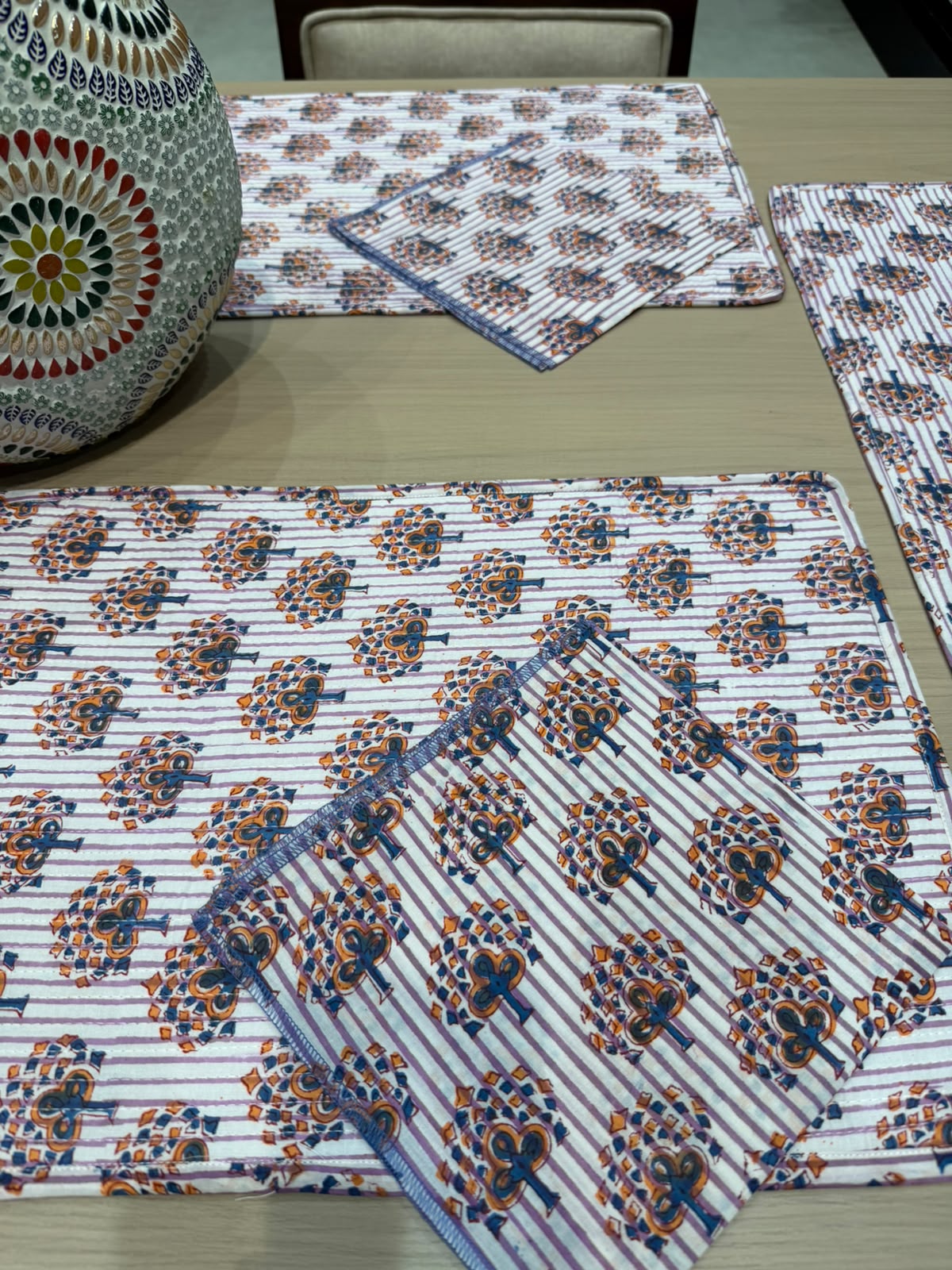 Cotton Quilted Dining Mat Set with Napkins