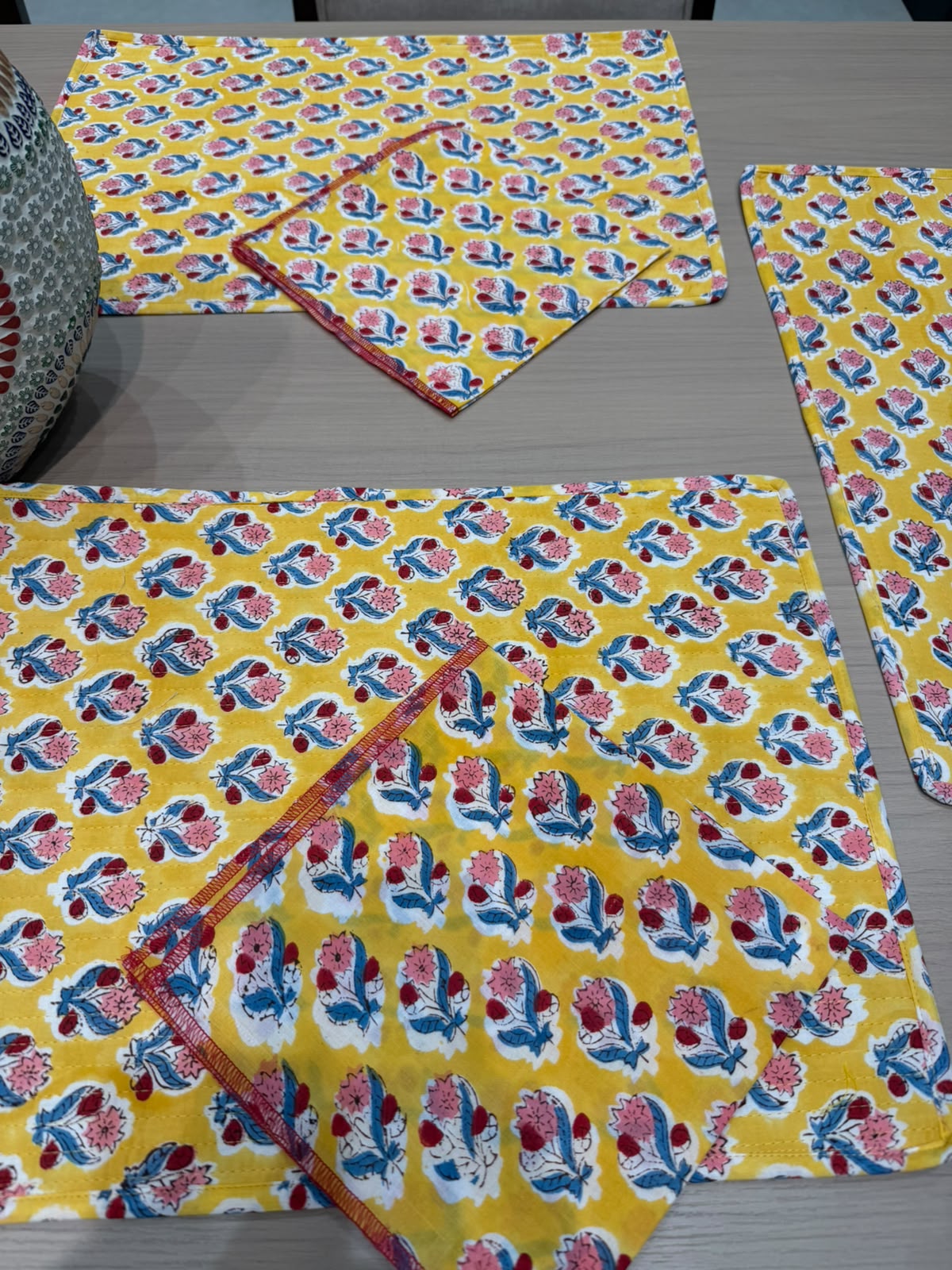 Cotton Quilted Dining Mat Set with Napkins
