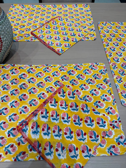 Cotton Quilted Dining Mat Set with Napkins