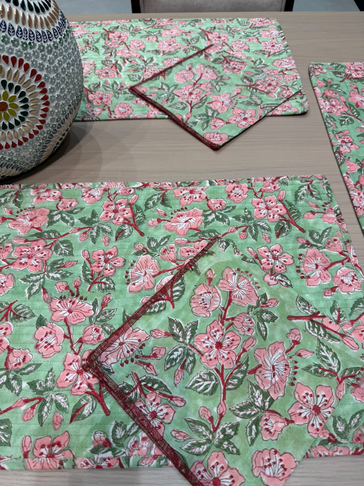 Cotton Quilted Dining Mat Set with Napkins