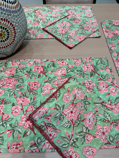 Cotton Quilted Dining Mat Set with Napkins