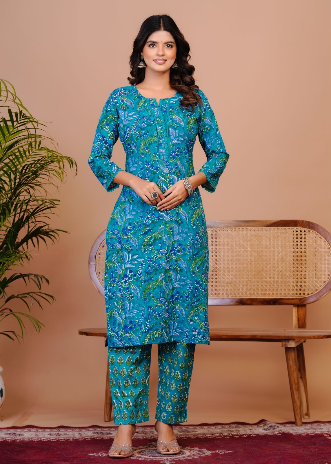 Peacock Blue Pakistani Lace Chiffon Dupatta Suit