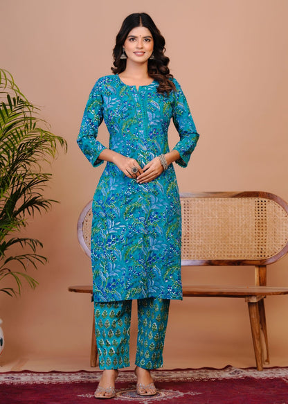 Peacock Blue Pakistani Lace Chiffon Dupatta Suit