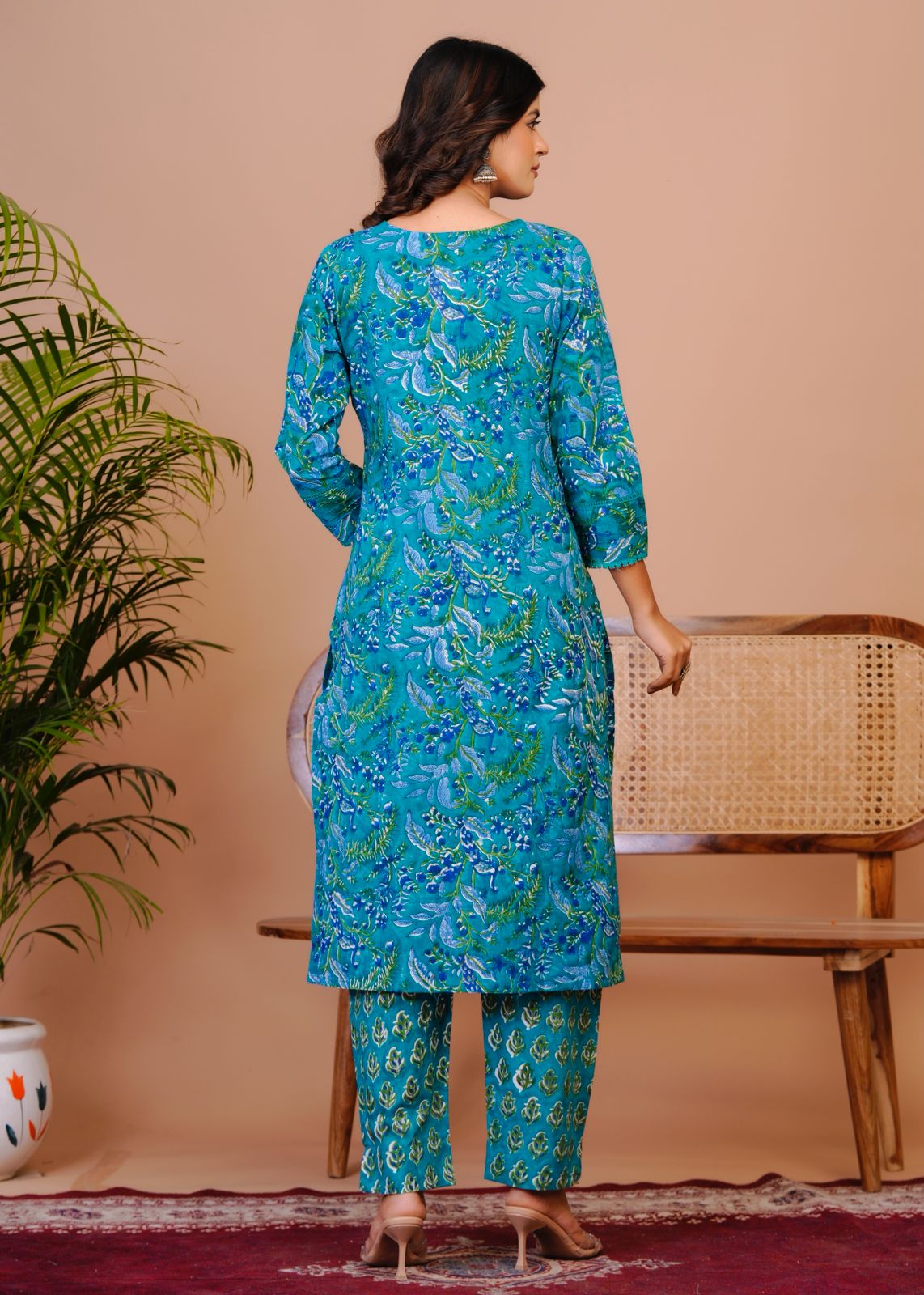 Peacock Blue Pakistani Lace Chiffon Dupatta Suit